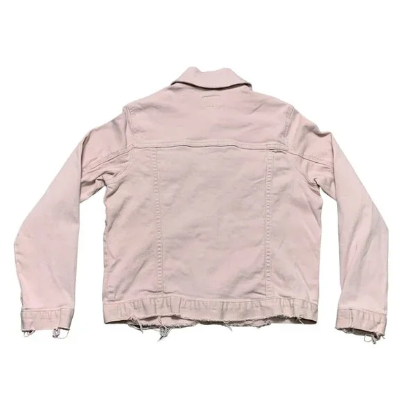 Judy Blue Womens Pink Denim Jacket Size S Distressed Hem Button Up Pockets - Picture 6 of 16